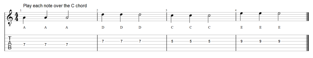 Guitar tab playing the chord root notes