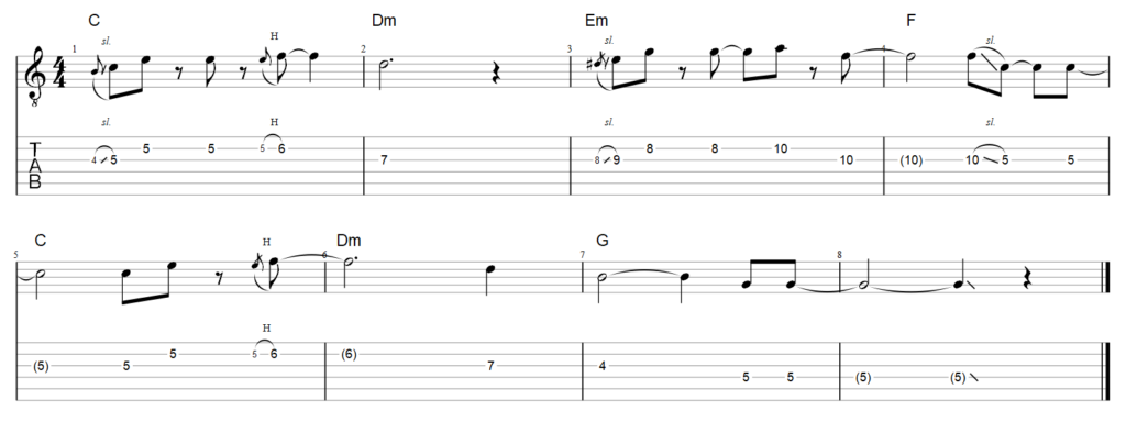 guitar tab melodic solo c major