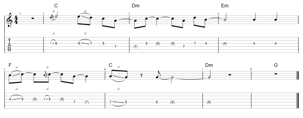 Guitar tab for example 3 playing over chords