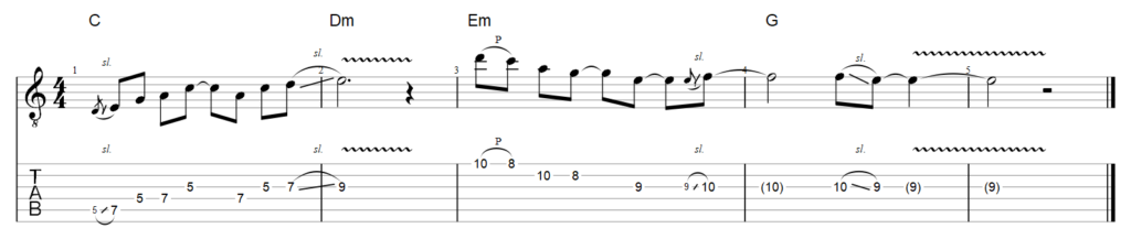 guitar tab phrases and pentatonic scale combined