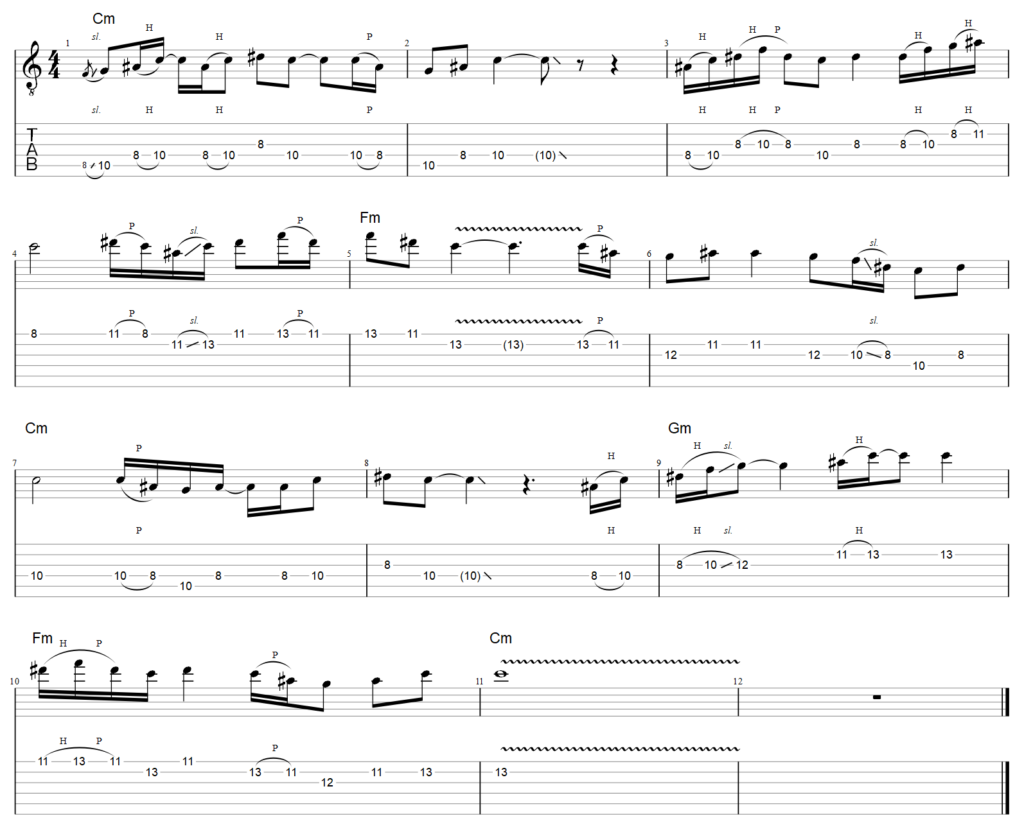 guitar tab solo with too many notes