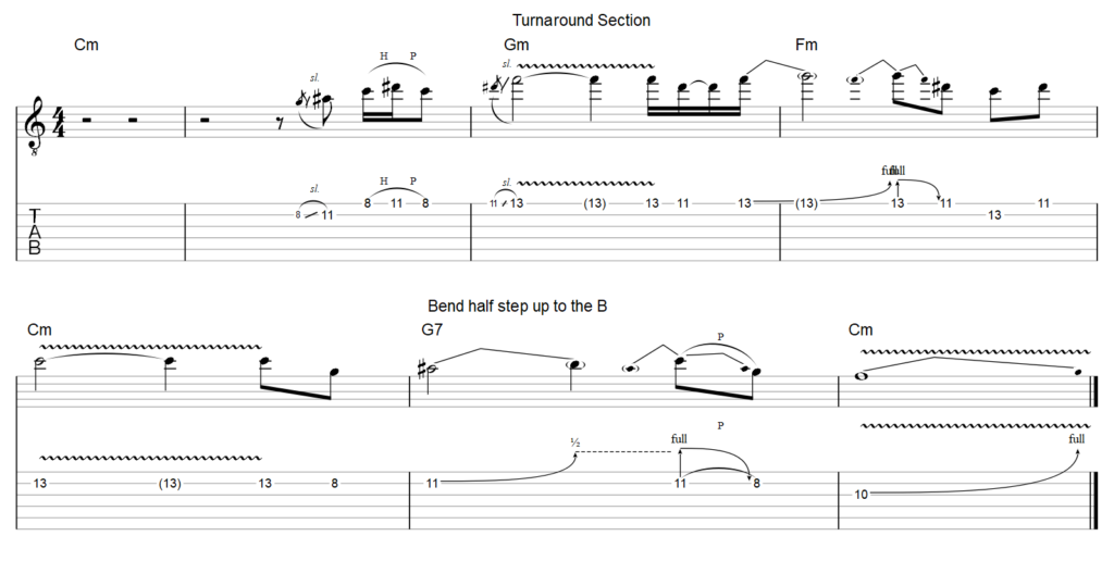 guitar tab cm solo with dominant chord turnaround