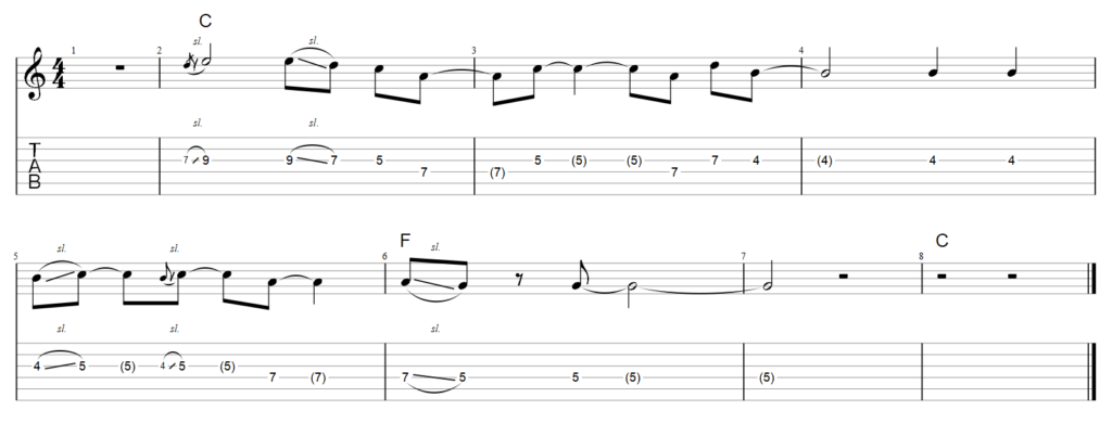 Guitar tab example 4 playing over chords