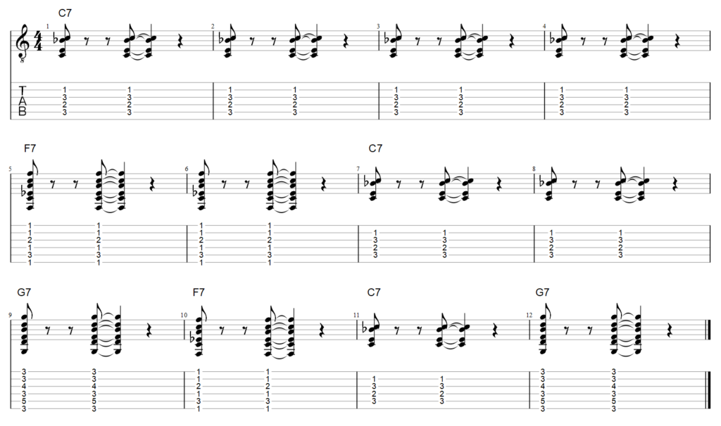 guitar tab dominant 7th blues chord progression