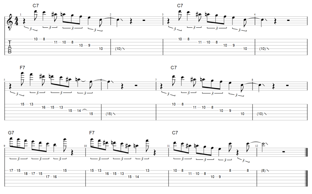 guitar tab mixolydian solo over dominant chords