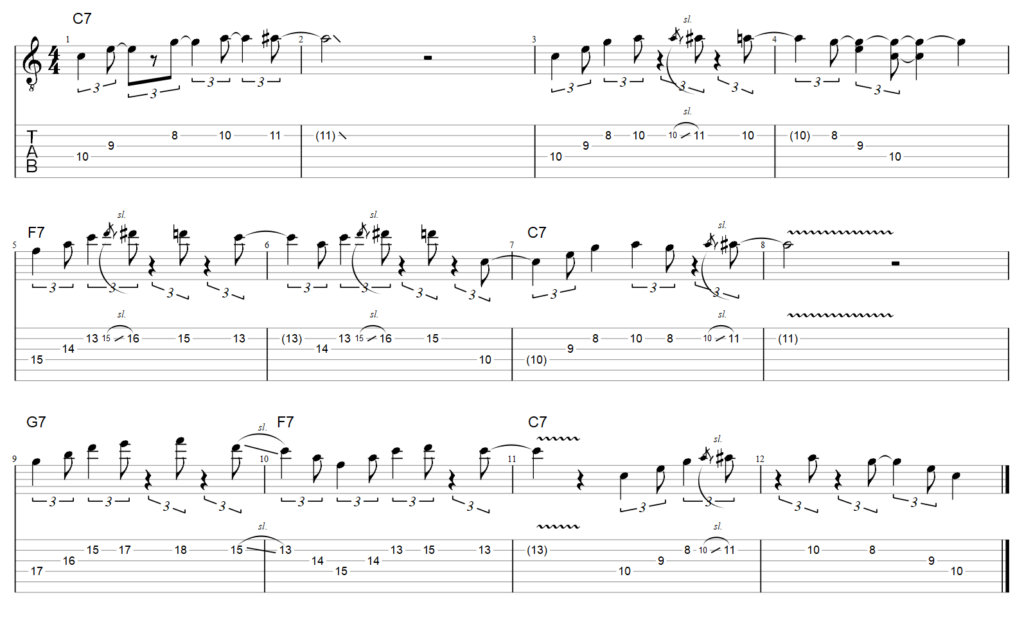guitar tab blues solo with mixolydian licks